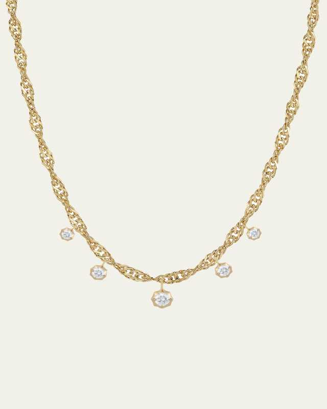 18K Yellow Gold Hanging Charlie 5 Diamond Necklace
